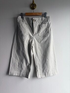 Maeve by Anthropologie Cropped Wide-Leg Light Beige Pants